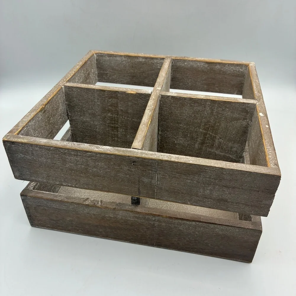 Rustic Wood 4 Compartment Organizer Caddy Brown Distressed Farmhouse